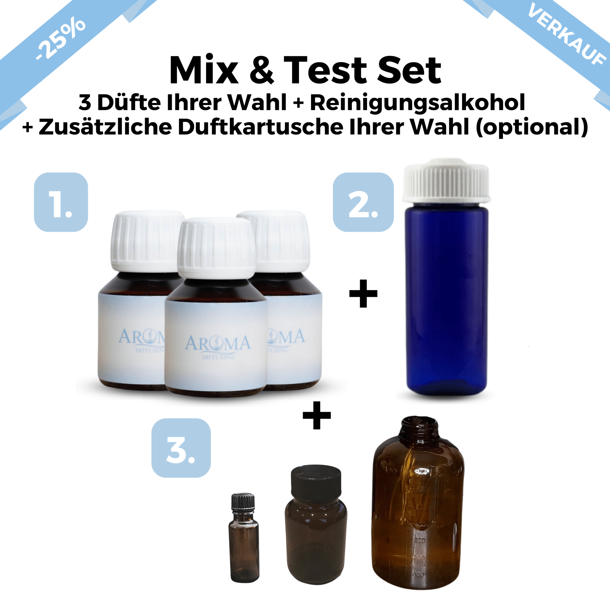 Mix and Test Set Duftöl + Alkohol & Kartusche (Gratis) - AromaDiffusing